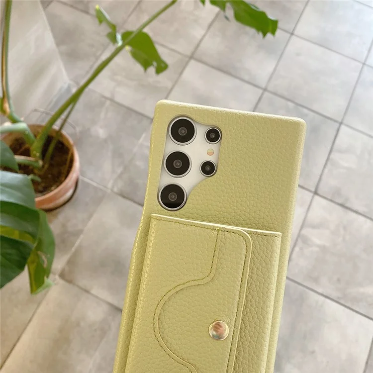 Für Samsung Galaxy S24 Ultra Hülle Spiegeldesign PU-Leder Rückseite mit Kartenschlitzen, Handschlaufe - Grün