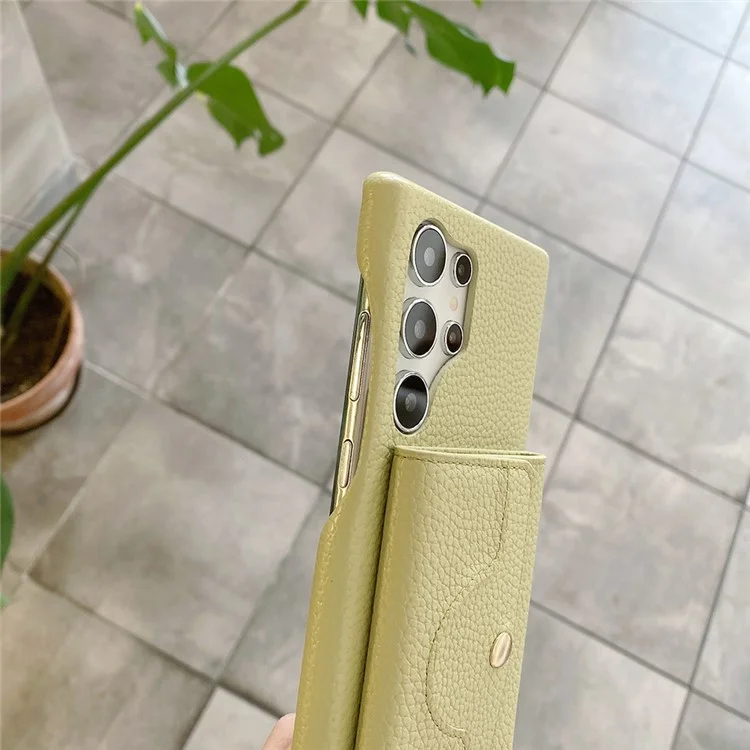 Für Samsung Galaxy S24 Ultra Hülle Spiegeldesign PU-Leder Rückseite mit Kartenschlitzen, Handschlaufe - Grün