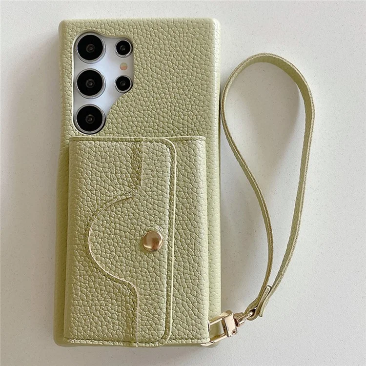 Für Samsung Galaxy S24 Ultra Hülle Spiegeldesign PU-Leder Rückseite mit Kartenschlitzen, Handschlaufe - Grün