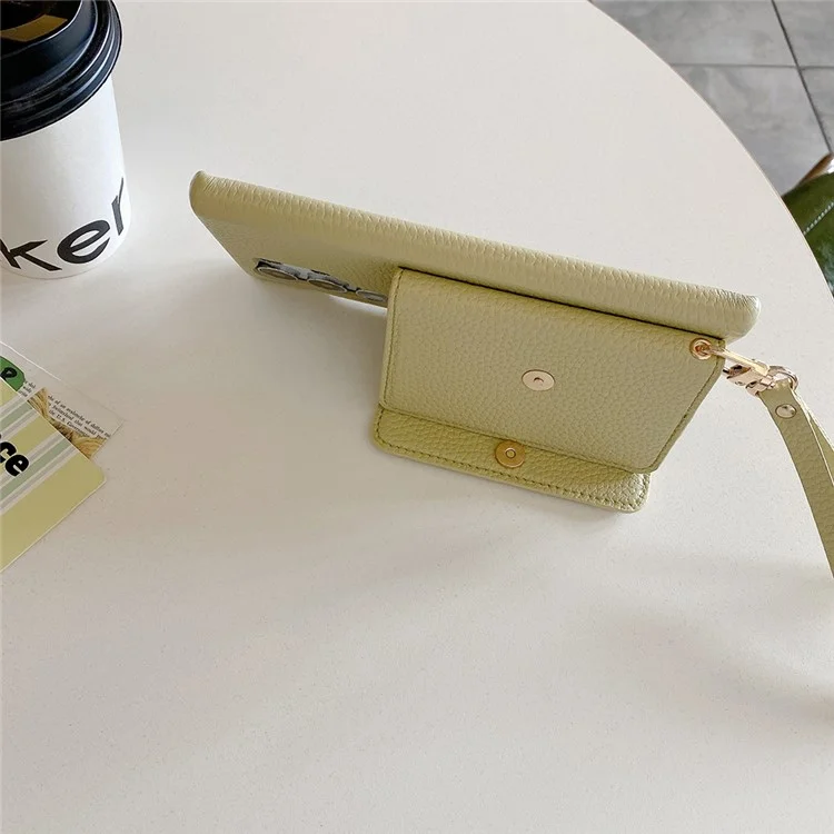 Für Samsung Galaxy S24 Ultra Hülle Spiegeldesign PU-Leder Rückseite mit Kartenschlitzen, Handschlaufe - Grün