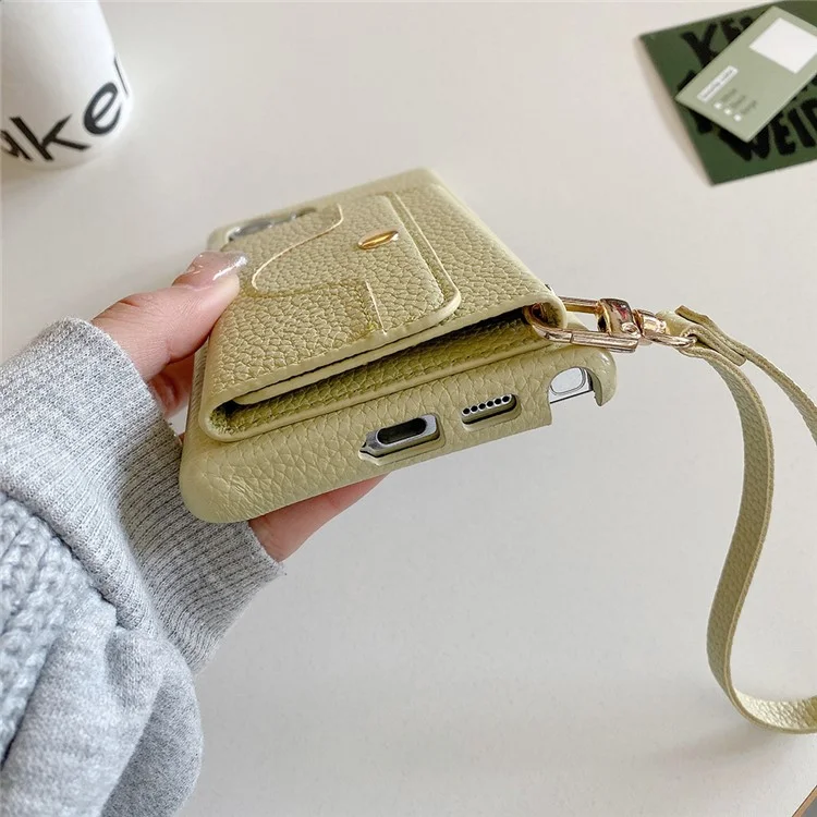 Für Samsung Galaxy S24 Ultra Hülle Spiegeldesign PU-Leder Rückseite mit Kartenschlitzen, Handschlaufe - Grün