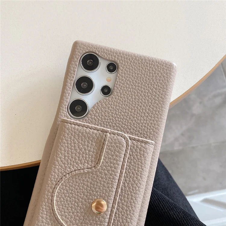 Étui pour Samsung Galaxy S23 Ultra, design miroir, en cuir PU avec porte-cartes et dragonne - Gris