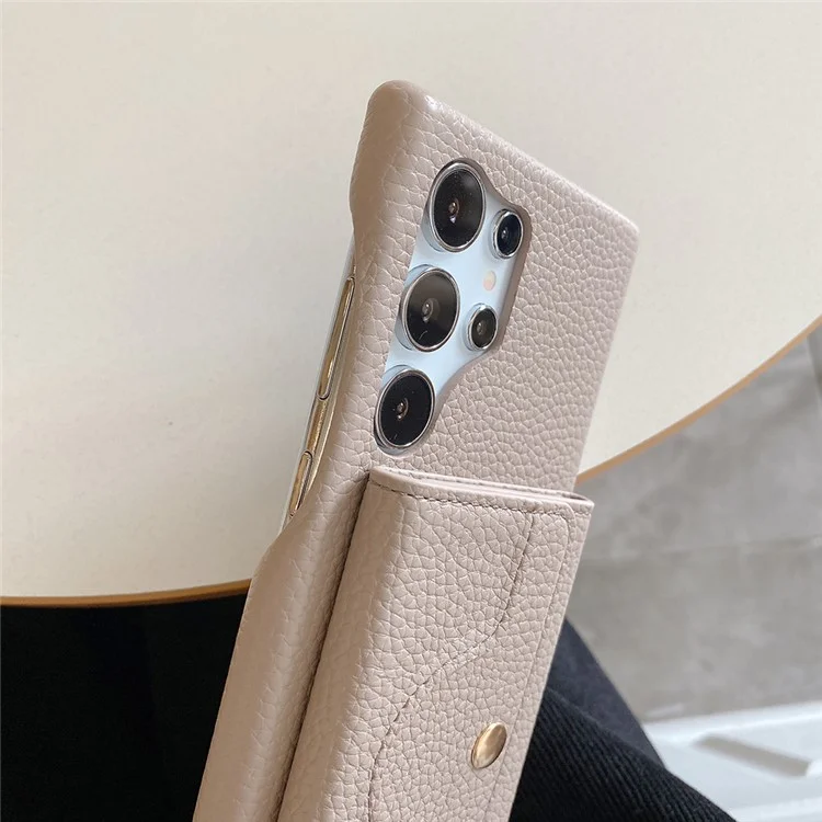 Étui pour Samsung Galaxy S23 Ultra, design miroir, en cuir PU avec porte-cartes et dragonne - Gris