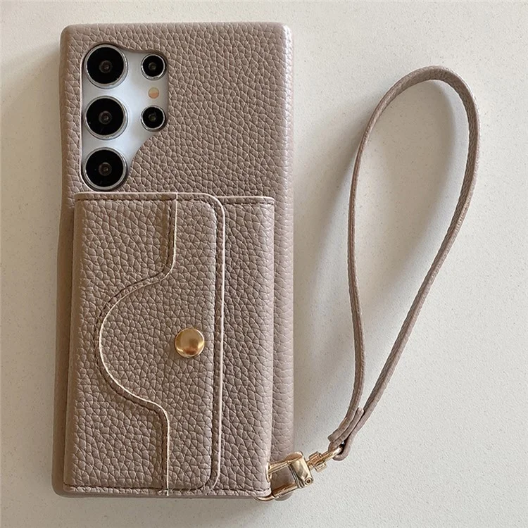 Étui pour Samsung Galaxy S23 Ultra, design miroir, en cuir PU avec porte-cartes et dragonne - Gris