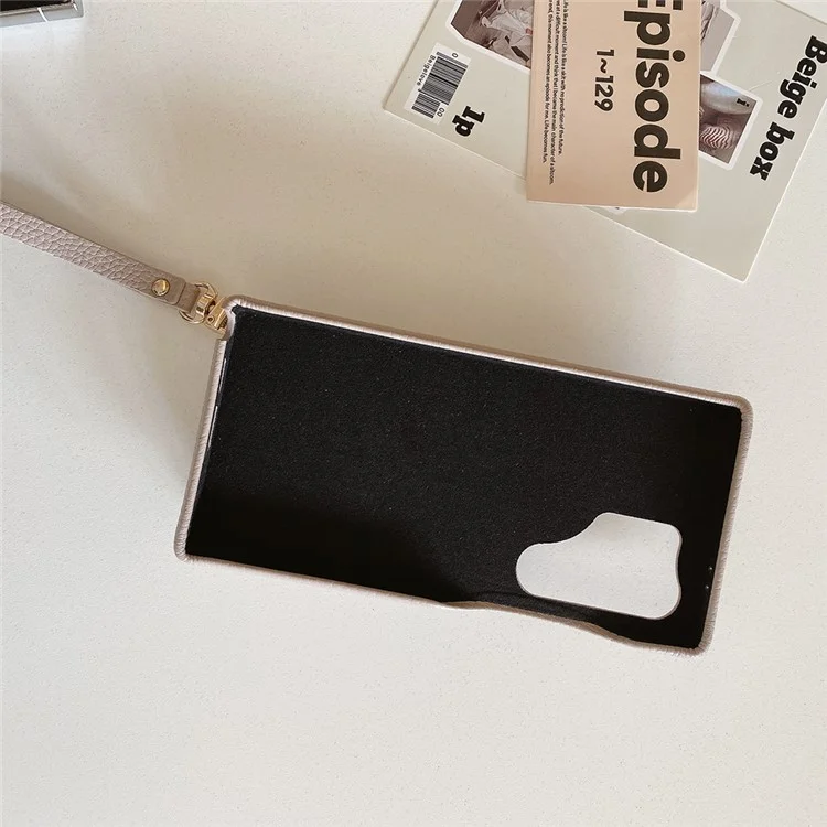 Étui pour Samsung Galaxy S23 Ultra, design miroir, en cuir PU avec porte-cartes et dragonne - Gris