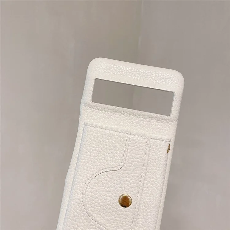 Capa para Google Pixel 8 Pro, design de espelho, cobertura traseira de couro PU com slots para cartões e alça de pulso - Branco