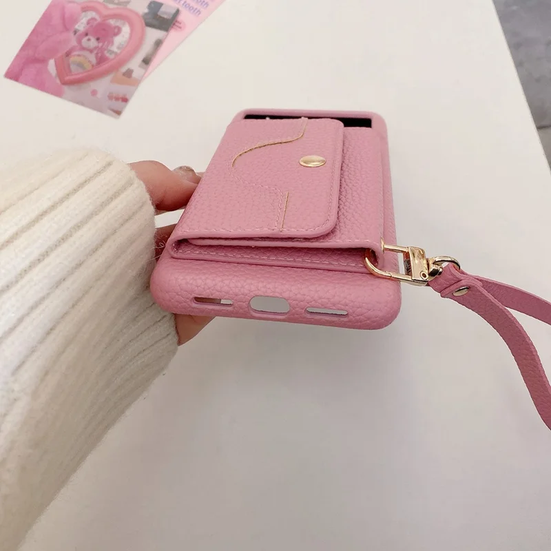For Google Pixel 8 Pro Case Mirror Design PU Leather Back Cover with Card Slots, Wrist Strap - Pink