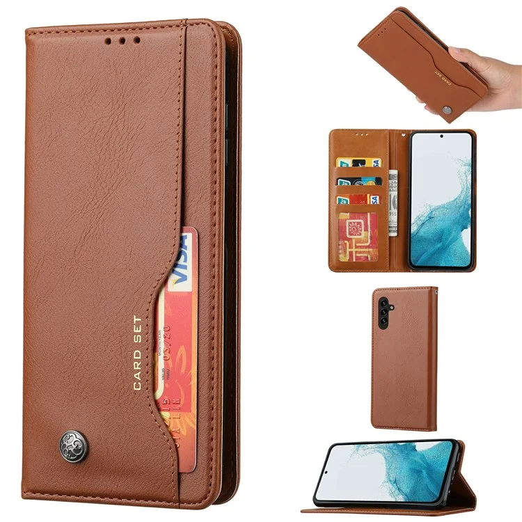 Custodia per telefono cellulare Samsung Galaxy S25, chiusura magnetica, in pelle PU, con supporto - Marrone chiaro