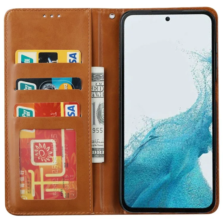 Custodia per telefono cellulare Samsung Galaxy S25, chiusura magnetica, in pelle PU, con supporto - Marrone chiaro