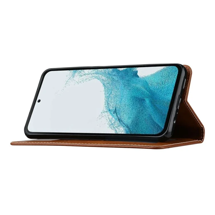 Custodia per cellulare Samsung Galaxy S25+ in pelle PU con chiusura magnetica e supporto - Marrone chiaro