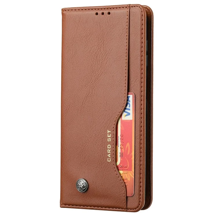Custodia per cellulare Samsung Galaxy S25+ in pelle PU con chiusura magnetica e supporto - Marrone chiaro