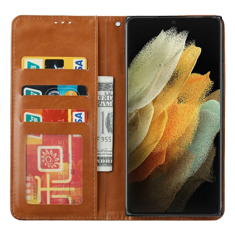 Custodia per cellulare Samsung Galaxy S25 Ultra con chiusura magnetica in pelle PU e supporto - Marrone chiaro
