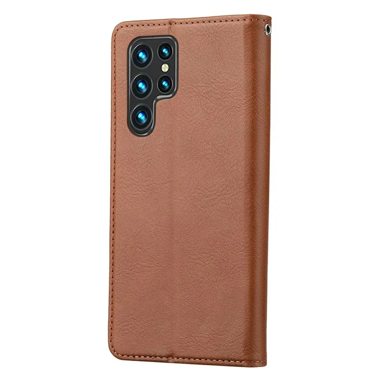 Custodia per cellulare Samsung Galaxy S25 Ultra con chiusura magnetica in pelle PU e supporto - Marrone chiaro