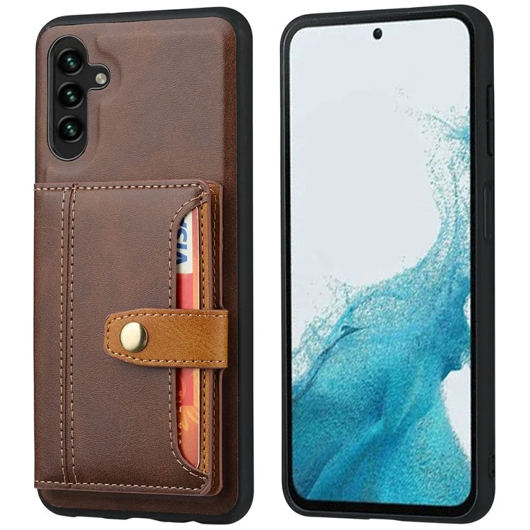 Für Samsung Galaxy S25 Hülle Kalbleder-Textur Kartenfach PU-Leder + TPU Kickstand Handyhülle - Braun