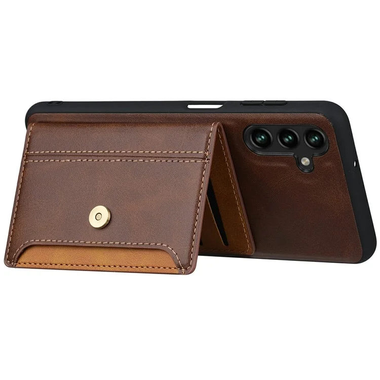 Für Samsung Galaxy S25 Hülle Kalbleder-Textur Kartenfach PU-Leder + TPU Kickstand Handyhülle - Braun