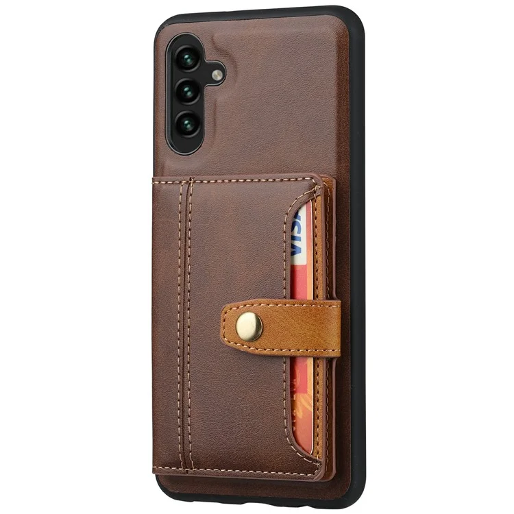 Für Samsung Galaxy S25 Hülle Kalbleder-Textur Kartenfach PU-Leder + TPU Kickstand Handyhülle - Braun
