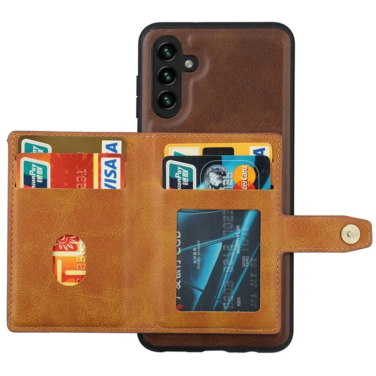 Capa para Samsung Galaxy S25+ Textura de bezerro Suporte para cartão Couro PU + TPU Capa de telefone Kickstand - Marrom