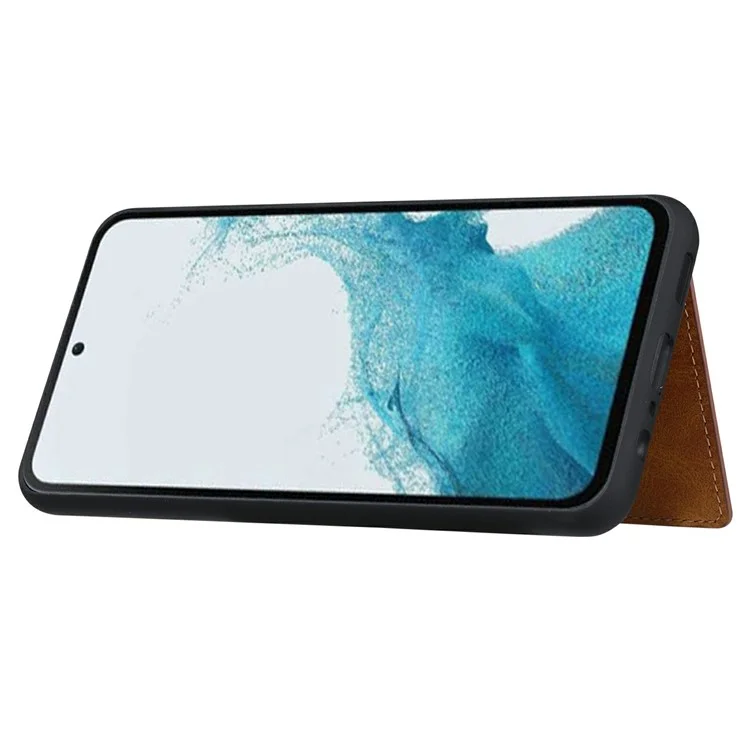 Capa para Samsung Galaxy S25+ Textura de bezerro Suporte para cartão Couro PU + TPU Capa de telefone Kickstand - Marrom