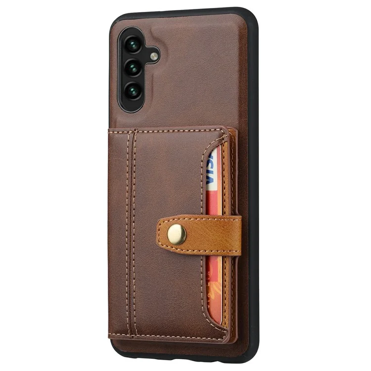 Capa para Samsung Galaxy S25+ Textura de bezerro Suporte para cartão Couro PU + TPU Capa de telefone Kickstand - Marrom