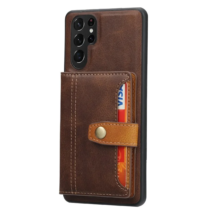 Für Samsung Galaxy S25 Ultra Hülle Kalbsleder-Textur Kartenfach PU-Leder + TPU Kickstand Handyhülle - Braun