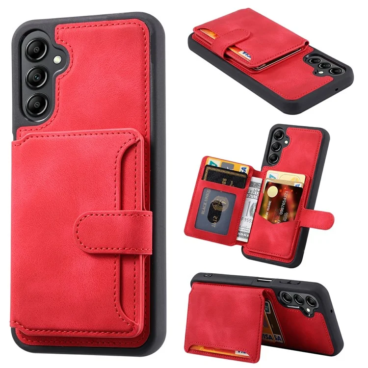 Für Samsung Galaxy S25 Hülle Geldbörse Kartenfach TPU+PU Leder Rückseite Handyhülle - Rot