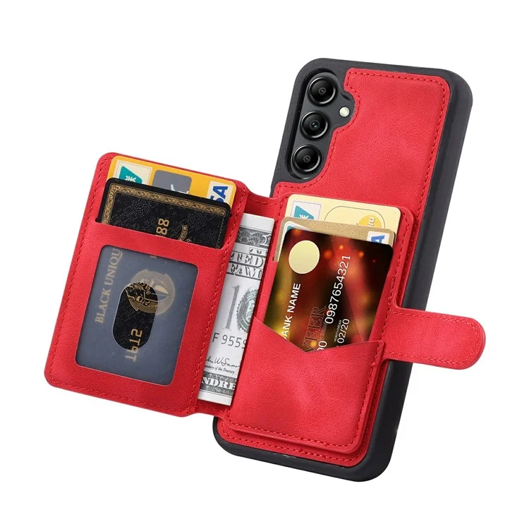 Für Samsung Galaxy S25 Hülle Geldbörse Kartenfach TPU+PU Leder Rückseite Handyhülle - Rot