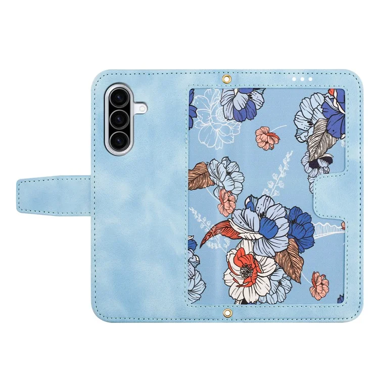 Coque pour Samsung Galaxy A26 5G en cuir PU avec motif floral et emplacements pour cartes - Bleu clair