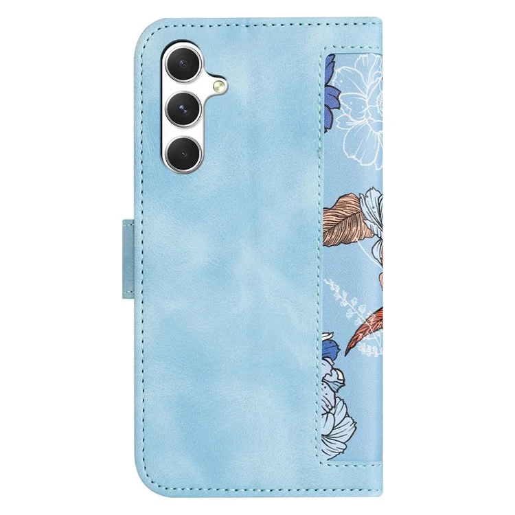 Étui pour Samsung Galaxy A56 5G en cuir PU avec motif floral et fentes pour cartes - Bleu bébé