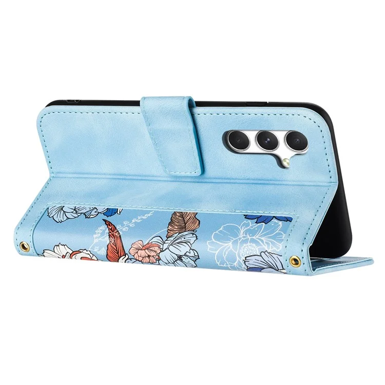 Étui pour Samsung Galaxy A56 5G en cuir PU avec motif floral et fentes pour cartes - Bleu bébé