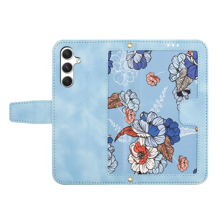 Étui pour Samsung Galaxy A56 5G en cuir PU avec motif floral et fentes pour cartes - Bleu bébé