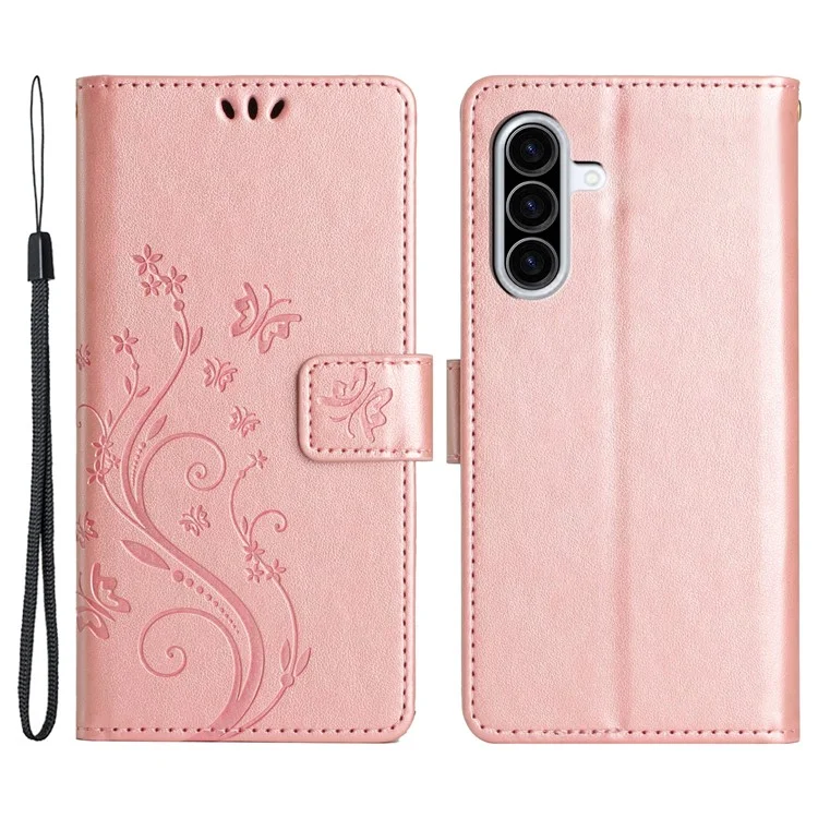 Custodia per Samsung Galaxy A26 5G in pelle PU con copertura a portafoglio e tracolla - Oro rosa