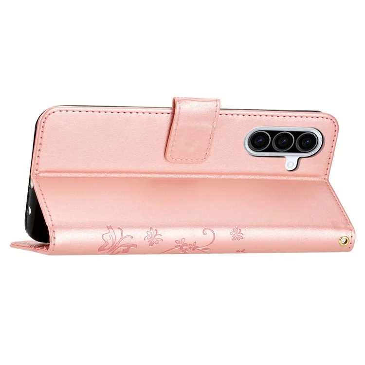 Custodia per Samsung Galaxy A26 5G in pelle PU con copertura a portafoglio e tracolla - Oro rosa