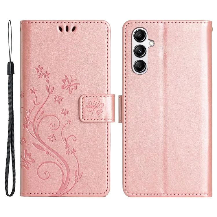 Étui pour Samsung Galaxy A56 5G en cuir PU avec porte-monnaie et dragonne - Rose gold