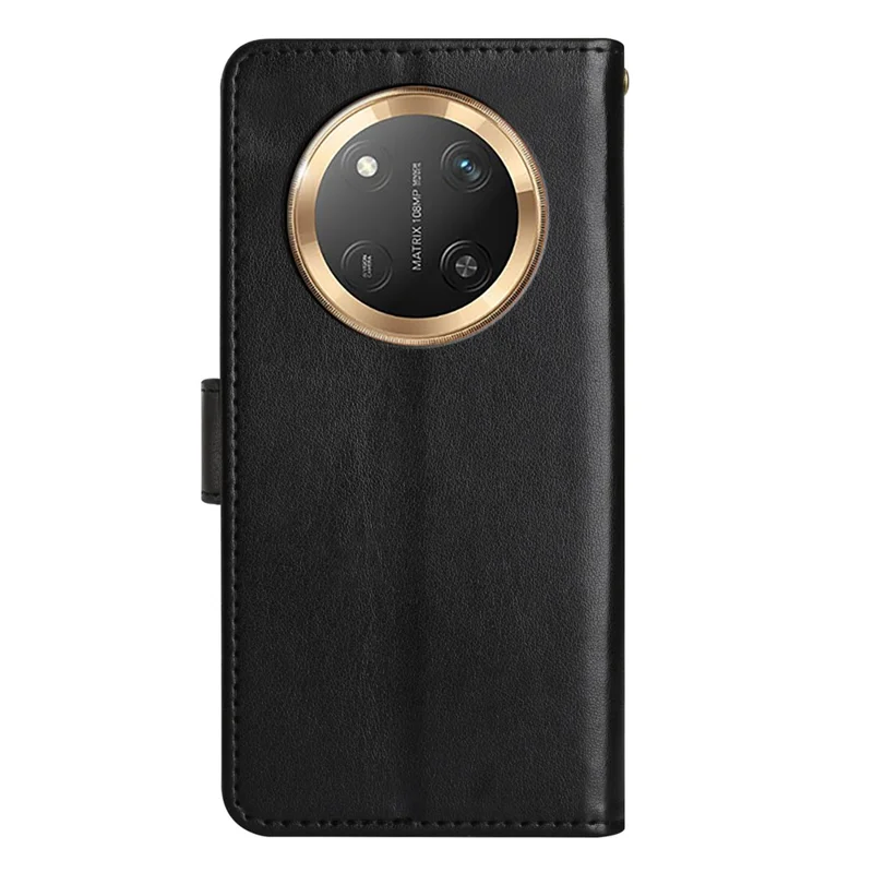 Etui na Honor Magic7 Lite 5G / X9c 5G / X60 Pro 5G, pokrowiec portfelowy z poliuretanowej skóry z paskiem - Czarny