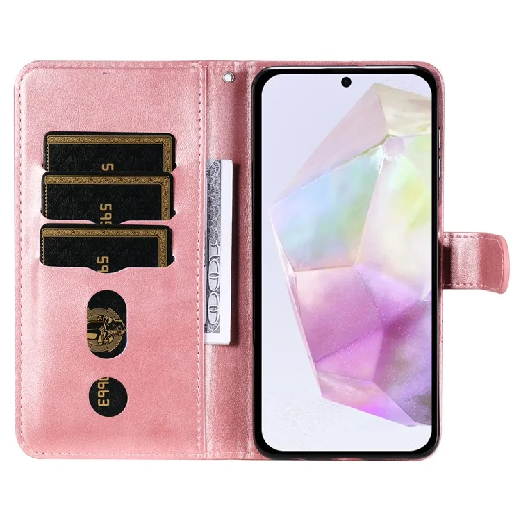 Étui portefeuille zippé en cuir PU texturé veau pour Samsung Galaxy A56 5G / A36 5G - Rose