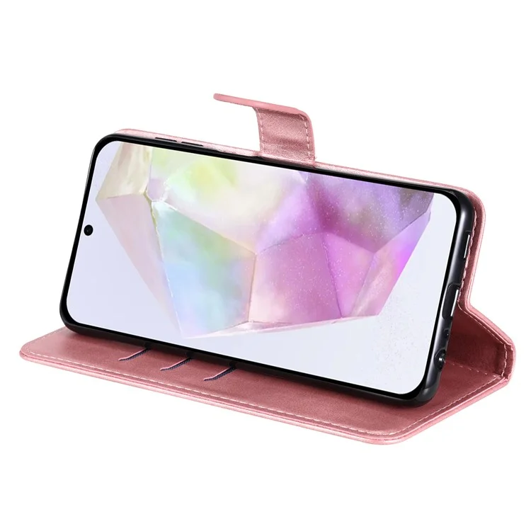 Étui portefeuille zippé en cuir PU texturé veau pour Samsung Galaxy A56 5G / A36 5G - Rose