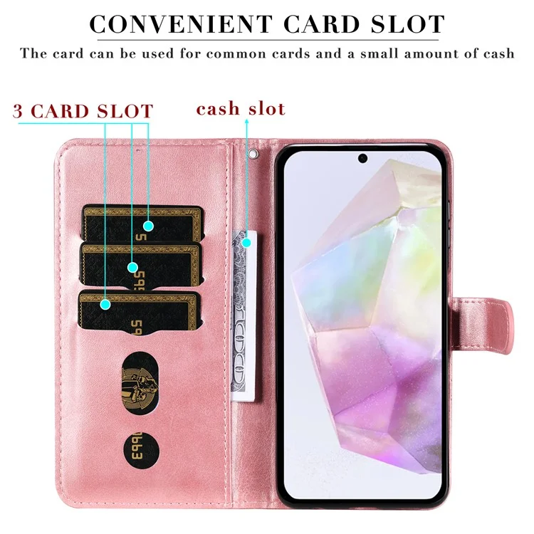 Étui portefeuille zippé en cuir PU texturé veau pour Samsung Galaxy A56 5G / A36 5G - Rose