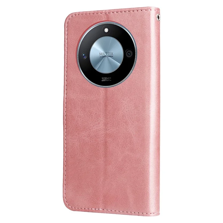 Custodia per telefono For Honor X60 5G con cerniera, texture in pelle di vitello PU - Rosa