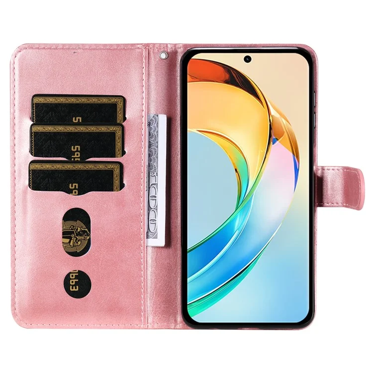 Custodia per telefono For Honor X60 5G con cerniera, texture in pelle di vitello PU - Rosa
