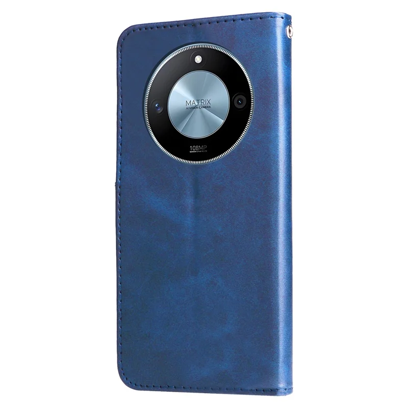 For Honor X60 5G Case Zipper Wallet Calf Texture PU Leather Phone Cover - Blue