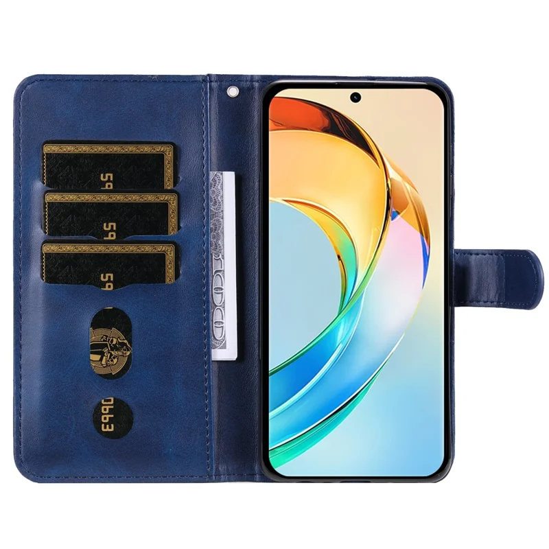 For Honor X60 5G Case Zipper Wallet Calf Texture PU Leather Phone Cover - Blue