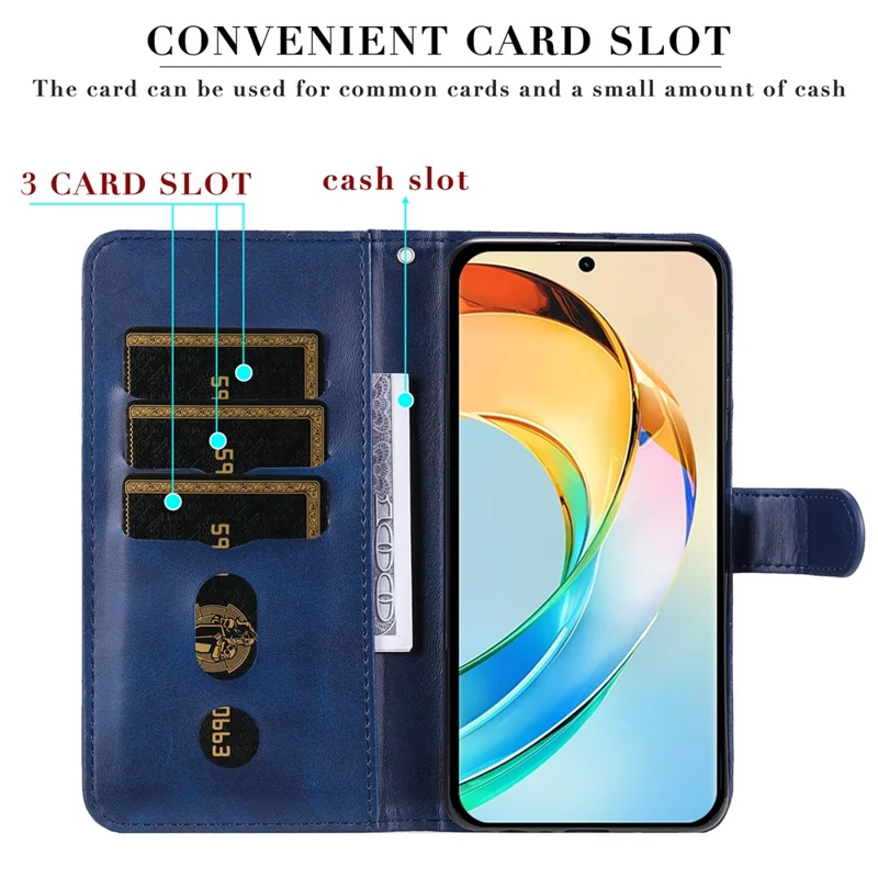 For Honor X60 5G Case Zipper Wallet Calf Texture PU Leather Phone Cover - Blue