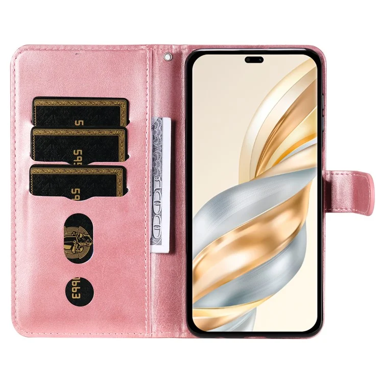 Чехол-бумажник на молнии для Honor Magic7 Lite 5G / X9c 5G / X60 Pro 5G, кожа под теленка, цвет - розовый
