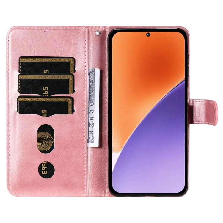 Für Xiaomi 15 Hülle Reißverschluss-Geldbörse Kalbsleder-Textur PU-Leder Handyhülle - Pink