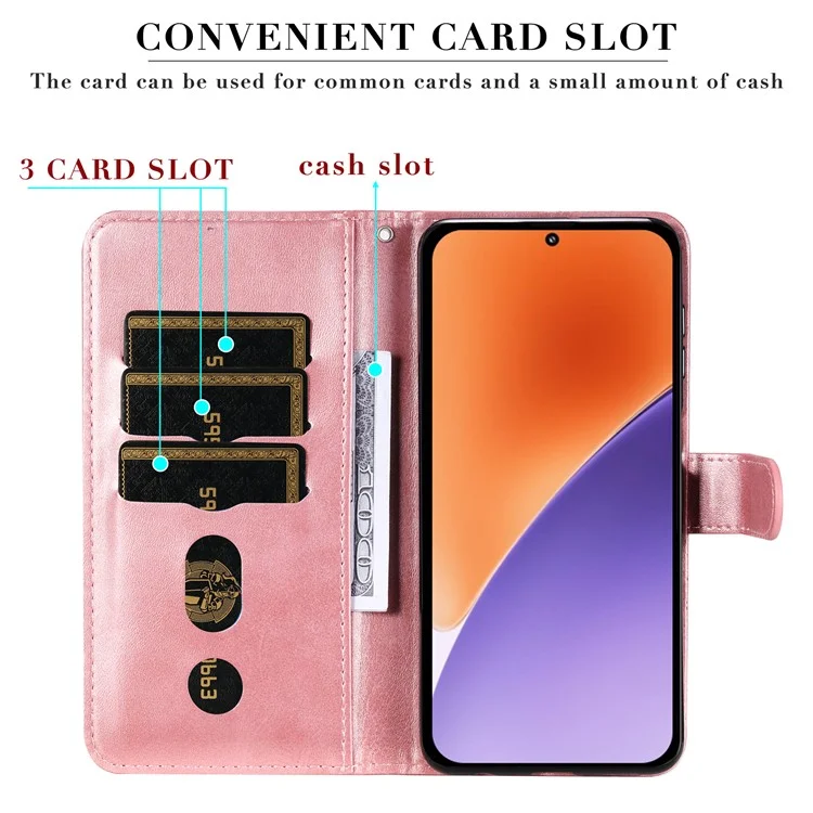 Für Xiaomi 15 Hülle Reißverschluss-Geldbörse Kalbsleder-Textur PU-Leder Handyhülle - Pink
