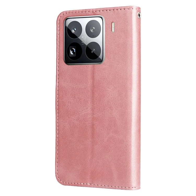 Für Xiaomi 15 Pro Case Reißverschluss-Geldbörse Kalbleder-Textur PU-Leder Handyhülle - Pink