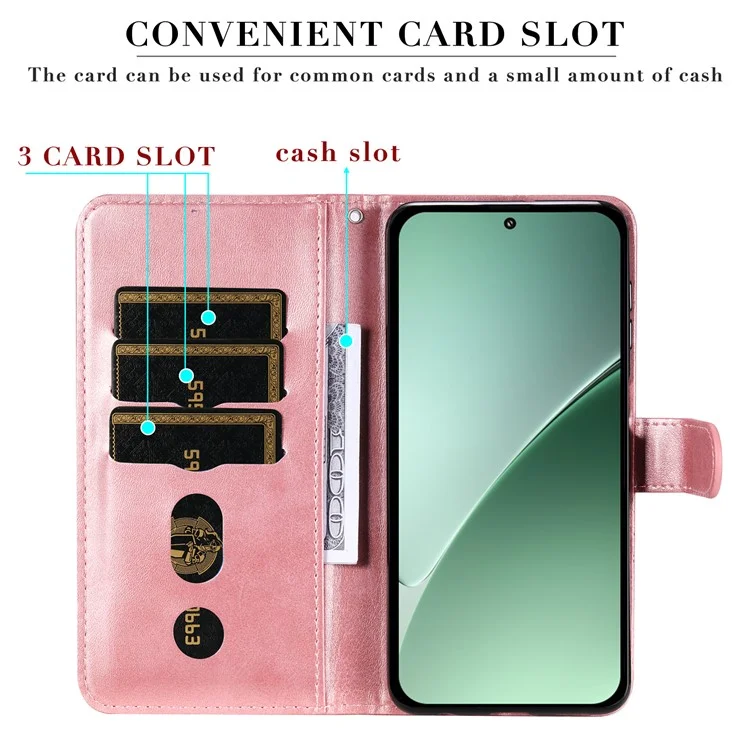 Für Xiaomi 15 Pro Case Reißverschluss-Geldbörse Kalbleder-Textur PU-Leder Handyhülle - Pink