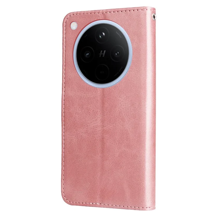 Étui portefeuille zippé pour Oppo Find X8 5G, texture veau, en cuir PU - Rose