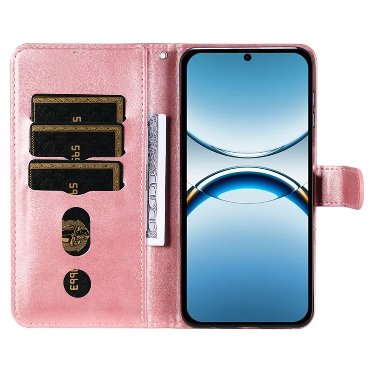 Étui portefeuille zippé pour Oppo Find X8 5G, texture veau, en cuir PU - Rose