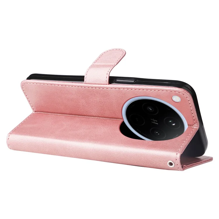 Étui portefeuille zippé pour Oppo Find X8 5G, texture veau, en cuir PU - Rose